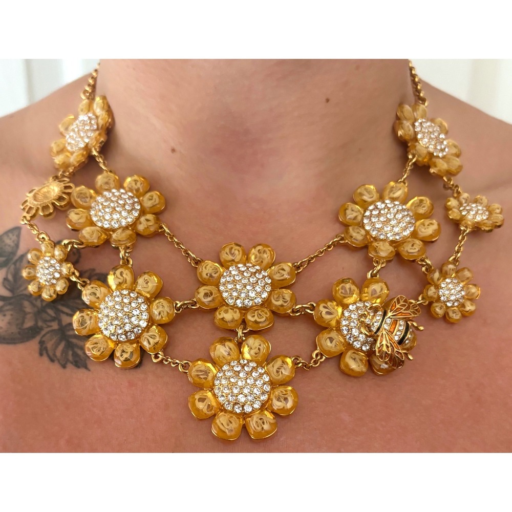 🆕 kate spade 12k Gold Plated Queen Bee Floral Double Bib Statement Necklace